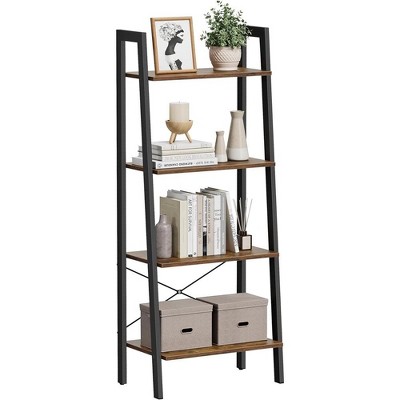 VASAGLE 4-Tier Bookshelf Bookcase Ladder Shelf Storage Rack Rustic Brown and Black