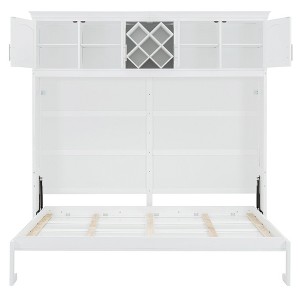 CLIHOME Queen Size Murphy Bed Wall Bed with Top Cabinets & Wine Rack - 1 of 4