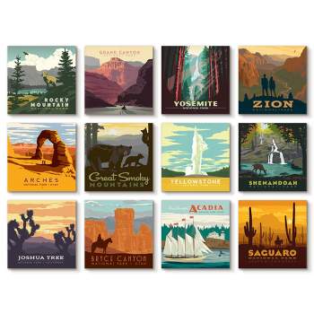 Americanflat Vintage Botanical National Parks Travel - 12 Piece Gallery Wrapped Canvas Art Set By Anderson Design Group