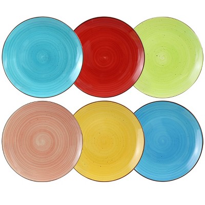 Hand-Painted Multicolor Ceramic Dinner Plate Set, 15-inch