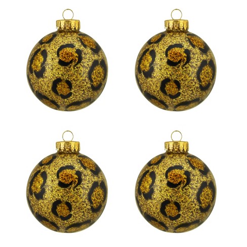 Northlight 4ct Diva Safari Gold Glitter Leopard Animal Print Design Glass  Ball Christmas Ornaments 2.5 (65mm)