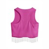 Nlife Womens Western Sparkly Fringe Sleeveless Crop Tops Cowgirl Going Out Cropped Tank Tops with Glitter Tassel - 3 of 4