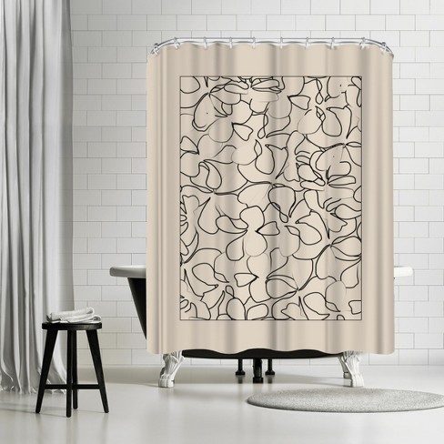 4 Pcs Abstract Mid Century Shower Curtain Set with Rugs, Pink Plant Bathroom  Set