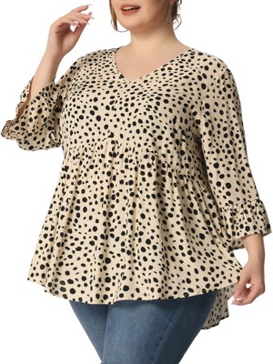 Agnes Orinda Women's Plus Size Fashion V Neck 3/4 Flounce Sleeve