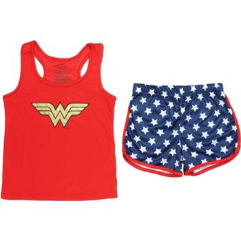 Wonder Woman Big Girls Logo Mesh Tank & Shorts PJ Set Red