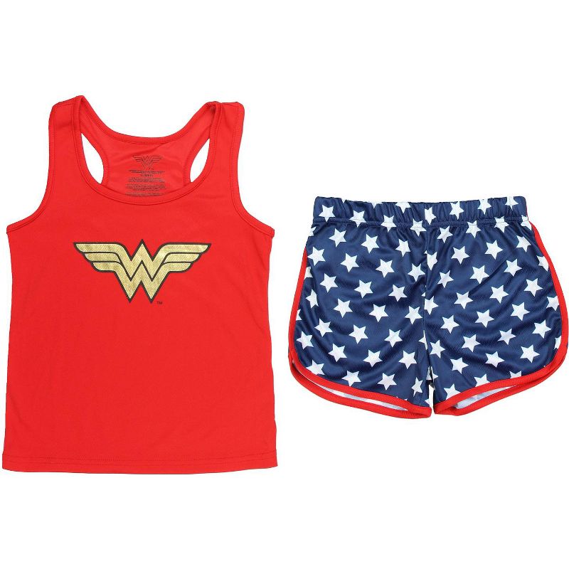 Wonder Woman Big Girls Logo Mesh Tank & Shorts PJ Set Red, 1 of 7