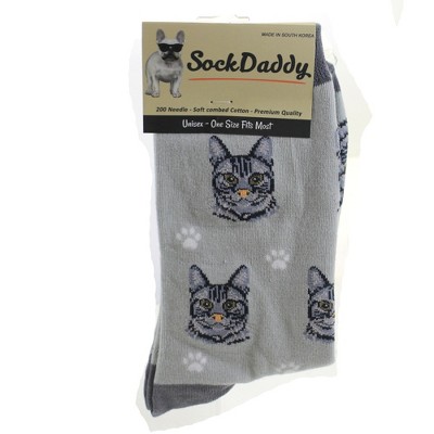 Novelty Socks 15.25" Silver Tabby Cat Socks Premium Quality E & S Pet  -  Socks