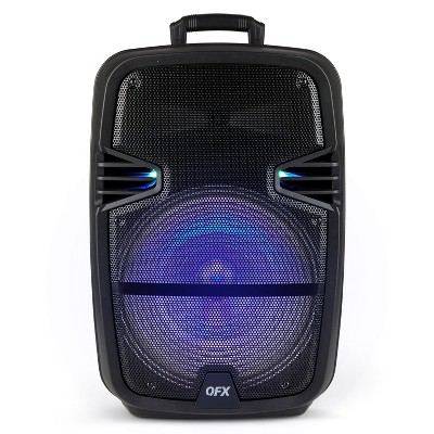 QFX PBX-615SM 15 Inch Rechargeable Bluetooth Portable Party Speaker System with LED Lights, Microphone, Stand, and Remote Control