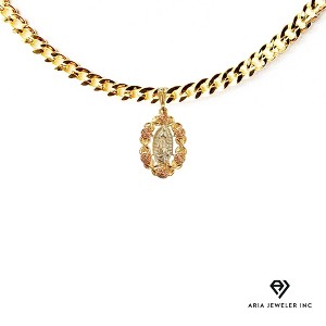 Aria Jeweler Inc Chain with St. Mary Surrounded by Pink Roses on a Gold Pendant - 1 of 4