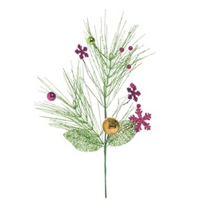 Transpac Artificial 19.5 in. Green Christmas Floral Glitzy Spray - 1 of 2