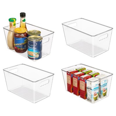 LunaLulinlk Clear Plastic Storage Bins, 4 PCS Pantry Organizer Bins with Handle,Medium