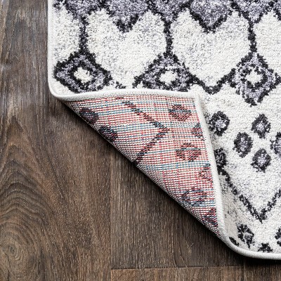 Ivory and Charcoal Moroccan Geometric Distressed Area Rug