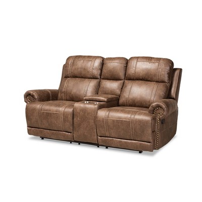 Buckley 2 Seater Reclining Loveseat with Console Light Brown - Baxton Studio