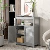 Costway Bathroom Floor Cabinet Storage Organizer with Open Shelf & Double Shutter Door Grey/White - 4 of 4