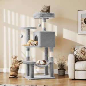 MAYEERTY Cat Tree Tower Multi-Cat Climbing Natural Sisal Scratching Posts Extended Platform Hammock - 1 of 4