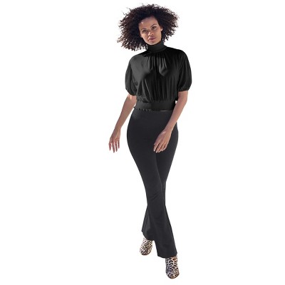VENUS Womens Smocked Mock-Neck Crop Top