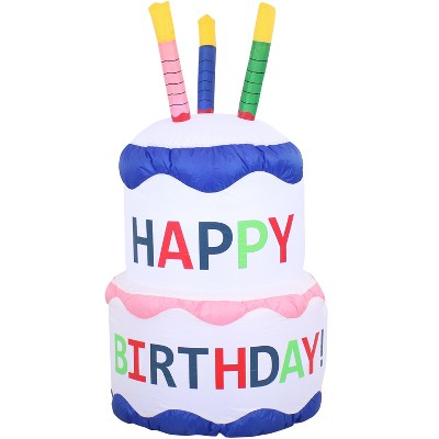 Sunnydaze 4 Foot Self Inflatable Blow Up Happy Birthday Cake Outdoor Lawn Decoration with LED Lights