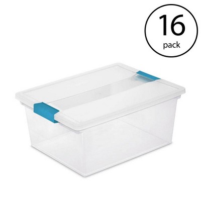 Sterilite Deep Clip Box Clear Plastic Storage Tote Container with Lid (16 Pack)