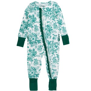 RuffleButts SoftSnooze Baby Girls Holiday Convertible Ruffle One Piece Pajama - 1 of 2
