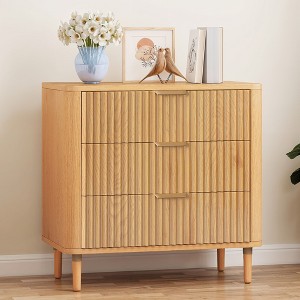 Modern Fluted 3 Drawer Dresser Chest of Drawers with Solid Wood Legs Wood Storage Dresser Organizer for Dorms Flats Living Rooms - 1 of 4