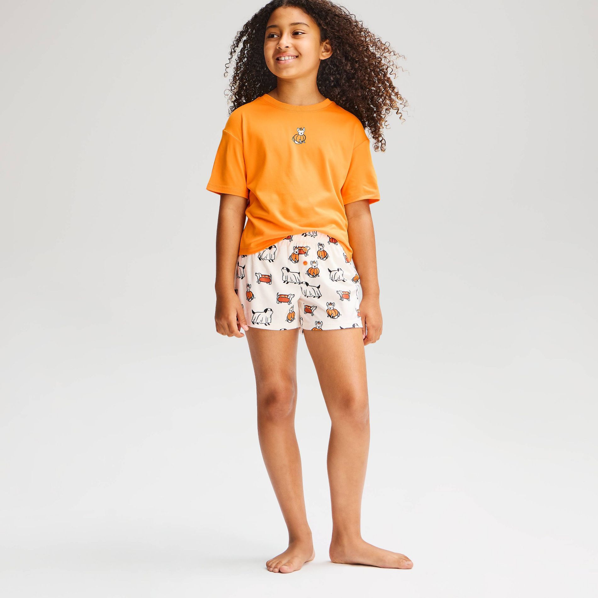 Girls' Halloween Dog Short Sleeve T-Shirt and Shorts 2pc Pajama Set - Cat & Jack™ Orange/Cream