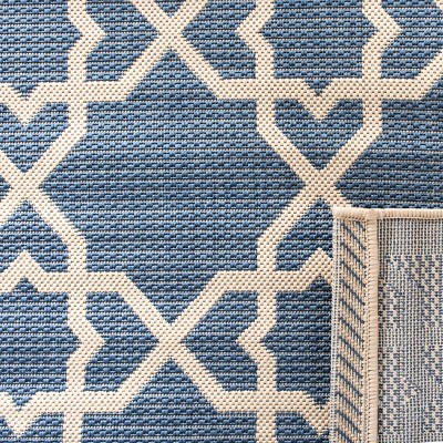 Blue and Beige Geometric Indoor/Outdoor Runner Rug