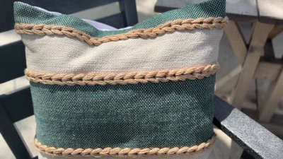 20x20 Green and Cream Striped Outdoor Throw Pillow