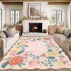 Modern Floral Rug Washable Rug with Non Slip Backing Low Pile Indoor Carpet Foldable Soft Floor Cover for Living Roo Bedroom Office - 2 of 4