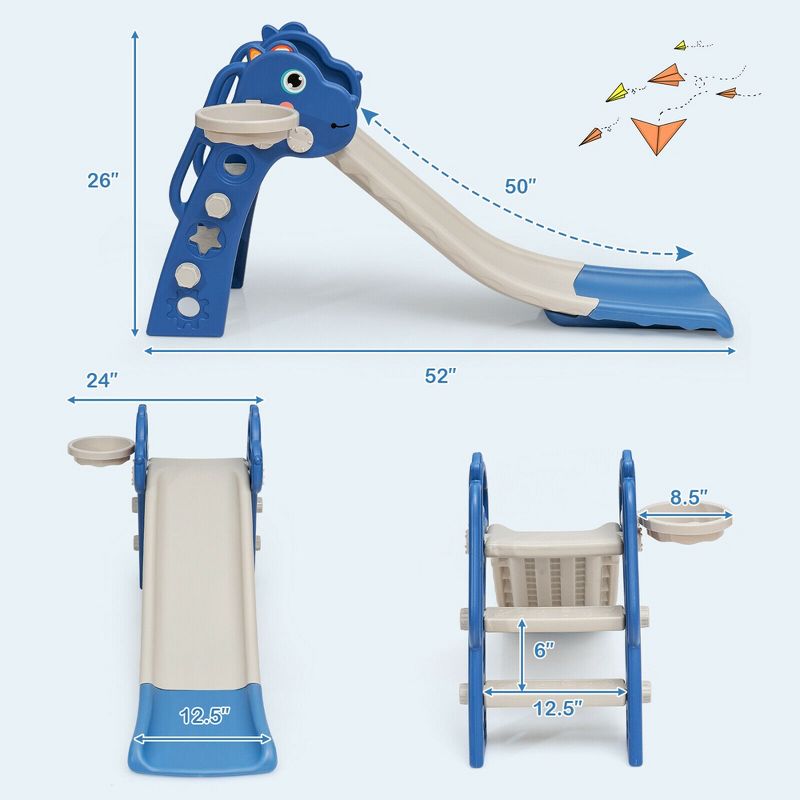 Costway 3 in 1 Kids Slide Baby Play Climber Slide Set w/Basketball Hoop, 3 of 11