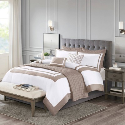 Taupe Full Microfiber 8-Piece Bedding Set with Decorative Pillows