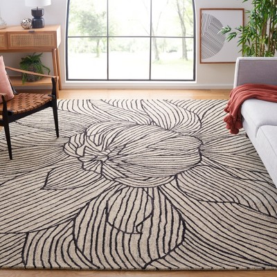 Black Floral Handmade Wool 8' x 10' Tufted Area Rug