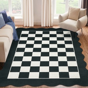 2x6FT Modern Washable Area Rug for Living Room, Foldable Floor Rug with Non Slip Backing, Low Pile Stain Resistant Indoor Carpet for Dorm, Beige - 1 of 4