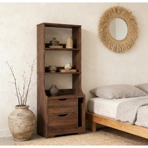 Airsurfer 4-Tier Walnut Finish Bookshelf Modern Space-Saving Bookshelf Storage Solution for Home Office or Living Room - 1 of 4