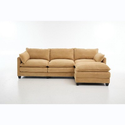 Hyleory Corduroy L-Shaped Sectional Sofa, 3-Seater Couch with Movable Ottoman, Modular Living Room Furniture for Apartments