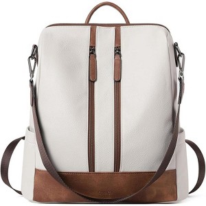 Leather Backpack Purse Convertible Large Travel Ladies Designer Fashion Casual College Shoulder Bag  0-3 Beige With Brown 13.58*6.3*14.76 - 1 of 4