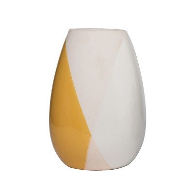 Transpac Stoneware 9.85 in. White Dipped 2-Color Vase