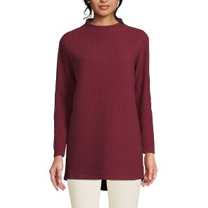 Lands' End Women's Long Sleeve Textured Pique Funnel Neck Tunic - 1 of 2