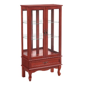 Gulches Lighted Glass Display Cabinet - Red Curio Cabinet with Adjustable Shelves, 2 Doors & 1 Drawer, Bulb Included, Anti-Tip Strap for Home Decor - 1 of 4