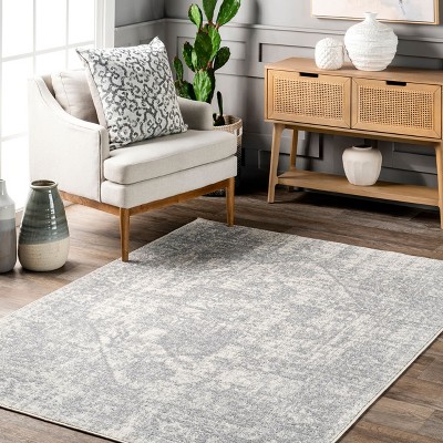 Gray Rectangular Vintage Medallion Synthetic Area Rug