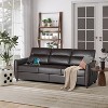 85“ Faux Leather 3-Seater Sofa with USB Ports, Mid-Century Modern Couch for Living Room, Office, or Apartment – Black - 2 of 4