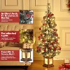 4.5 Ft Pre-Lit Artificial Christmas Tree with 108 Warm White LED Lights, Tabletop Xmas Tree with Red Berries & Pine Cones, Cement Base, Easy Assembly - 3 of 4