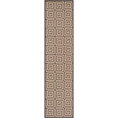 Linden Cream/Brown Geometric Synthetic Runner Rug - 2' x 8'