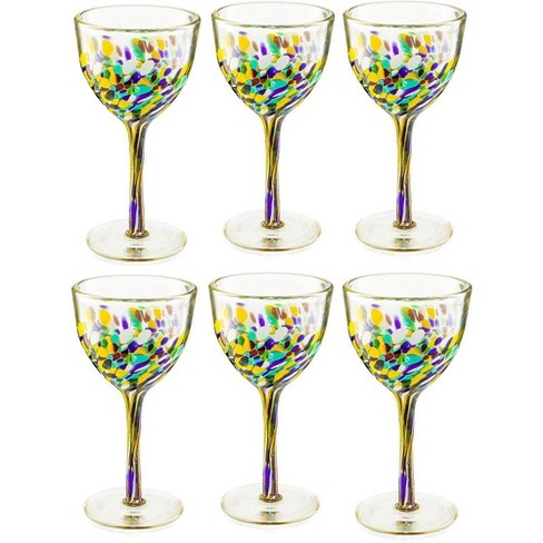 The Wine Savant - Hand Blown Mexican Drinking Glasses – Set of 6 - Confetti Carmen Rock Design Glasses