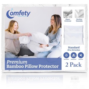 2-Pack Viscose Waterproof Pillow Protectors (2 Piece Each), Zippered, Hypoallergenic & Breathable Cooling Pillow Covers for Ultimate Comfort - 1 of 4