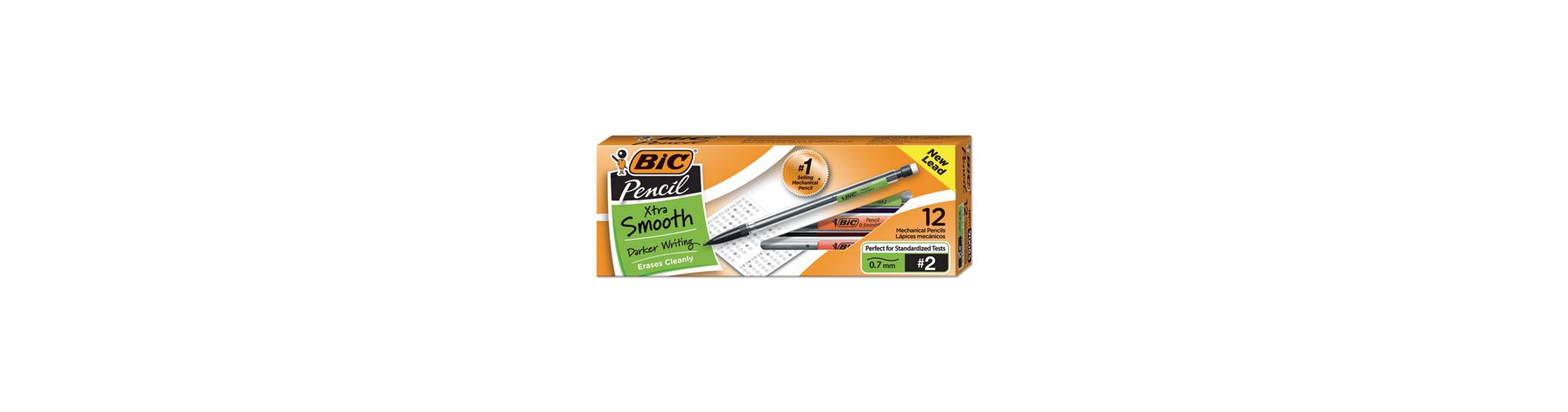BIC Xtra Smooth Mechanical Pencils with Tube of Lead, 0.7 mm, HB (#2), Black Lead, Clear Barrel, Dozen