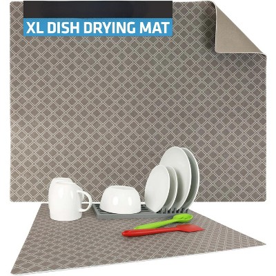 LunaLulinlk Dish Drying Mat, Oversized 19x24 in. Super Absorbent, Quick Dry Fabric, Waterproof & Slip-Resistant Taupe