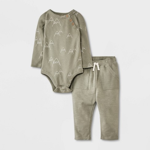 Grayson Mini Baby Boys' Raglan Top & Bottom Set - Green - image 1 of 4