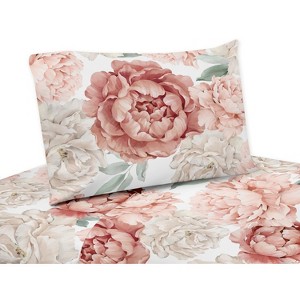 Sweet Jojo Designs Kids' Queen Sheet Set Peony Floral Garden Pink and Ivory 4pc - 1 of 3
