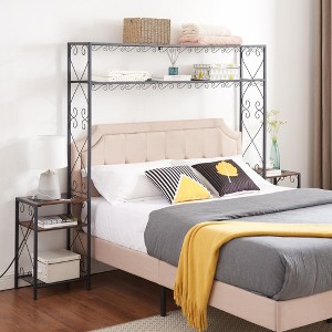 Queen Bed Frame with 2 Nightstands Headboards with Storage Cabinet, Headboard with Shelves, Bookcase Headboard Queen Easy Assembly - 1 of 4