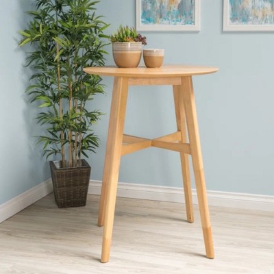 42'' Mid-Century Round Bar Table with Tapered Rubberwood Legs and Space-Saving Design for Kitchen or Dining-The Pop Home